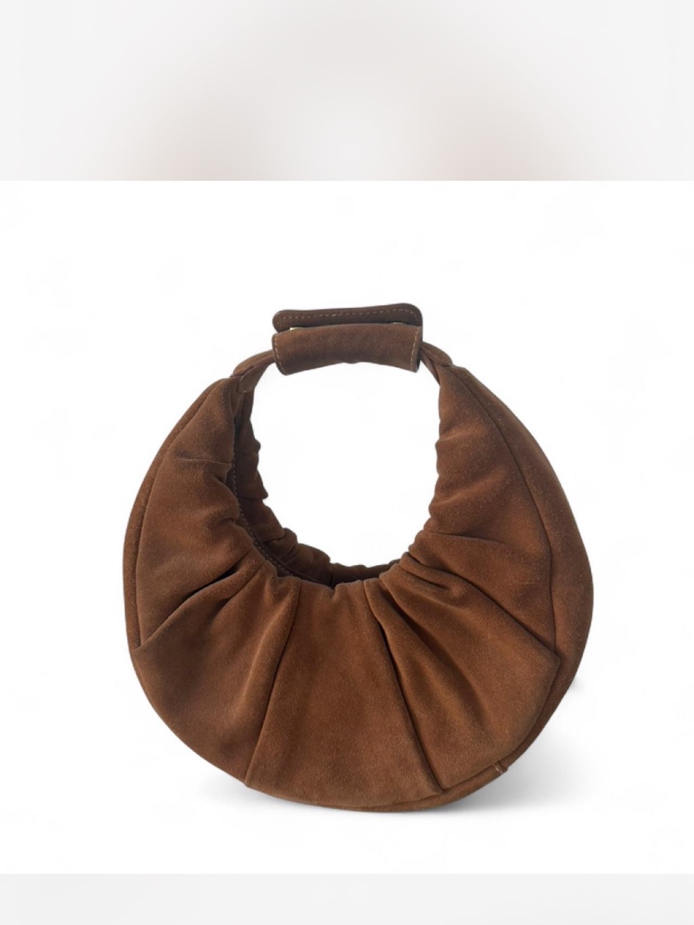 STAUD Brown Suede Crescent Hobo Bag with Strap